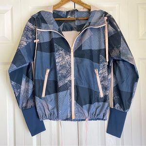 Zyia Active Radical Bomber Windbreaker Jacket Geometric Blue Pink Small